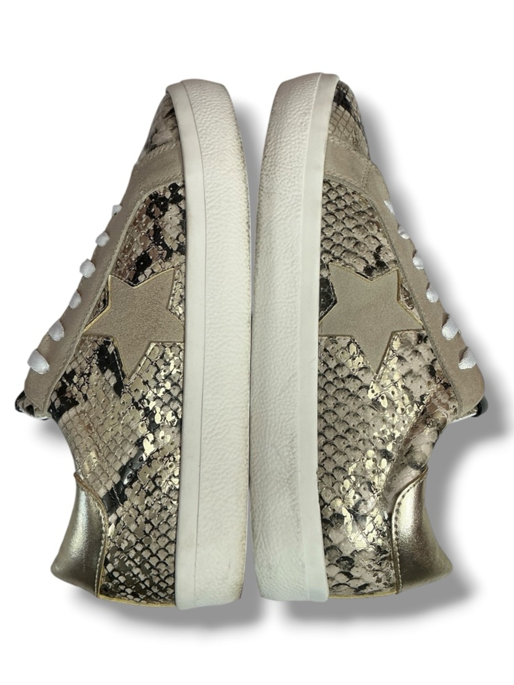 Steve Madden Metallic Gold & Cream Snake-Print Sneakers - Picture 2 of 12